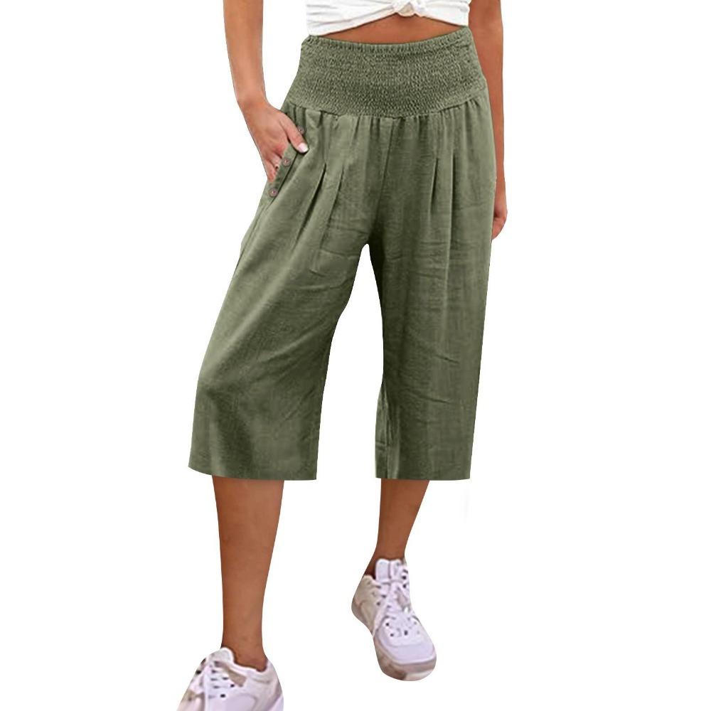 Damen Mode Lose Casual Knopf Einfarbig 7/10 Hosen Freizeithosen