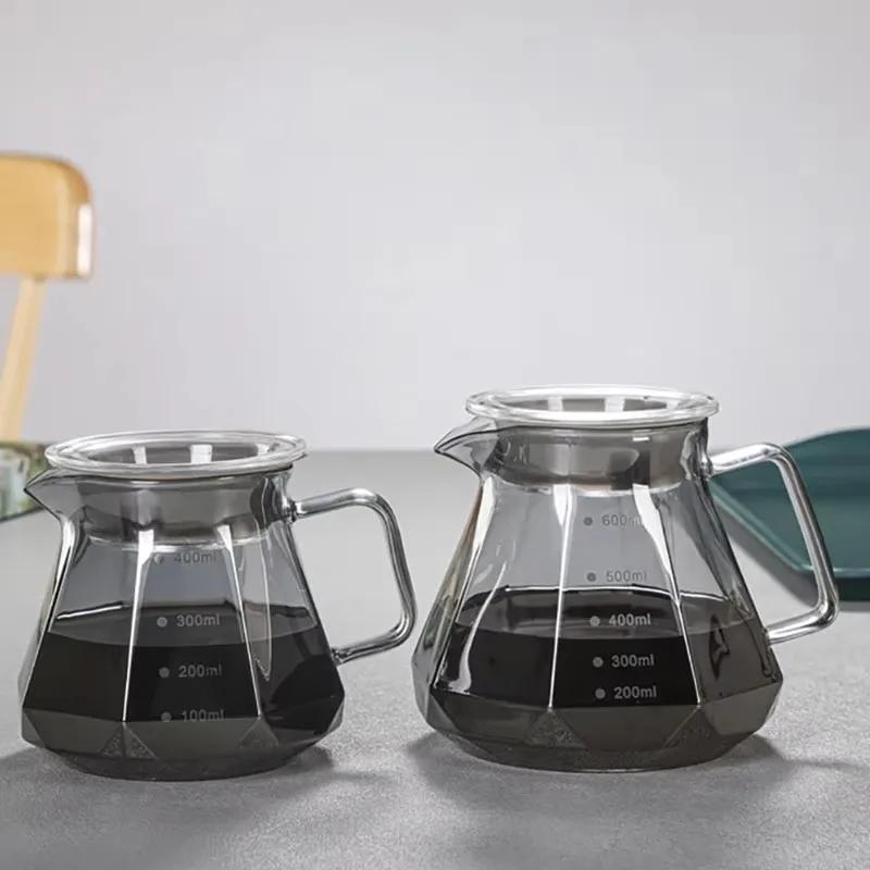 YWDL 400/600ml Coffee Sharing Pot with Dripper High Borosilicate Glass Coffee Pot Hand Drip Sharing Pot Filter Funnel Portable