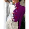 Women's Printed Cheongsam Collar Slim-fitting Long-sleeved T-shirt, Elegant Long-sleeved Bottoming Shirt, Spring and Autumn Women's Clothing