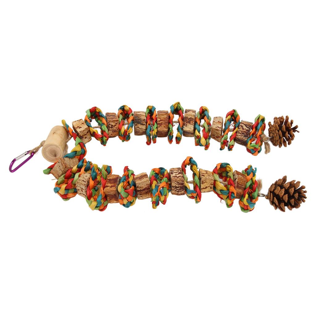 Parrot Chewing Toy Beak Grinding Safe Log Nut Pine Cone Corn Leaf Hanging Bird Cage Toys for Medium Large Birds Colorful