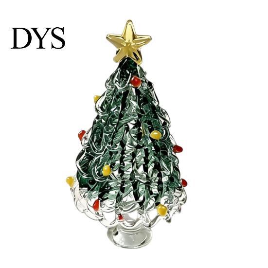 Glass Ornaments for Winter Decor Glazed Christmas Tree Figurine, Pulled Wire Desk Decor, Festive Table Centerpieces Holidays Mini Holiday Tabletop