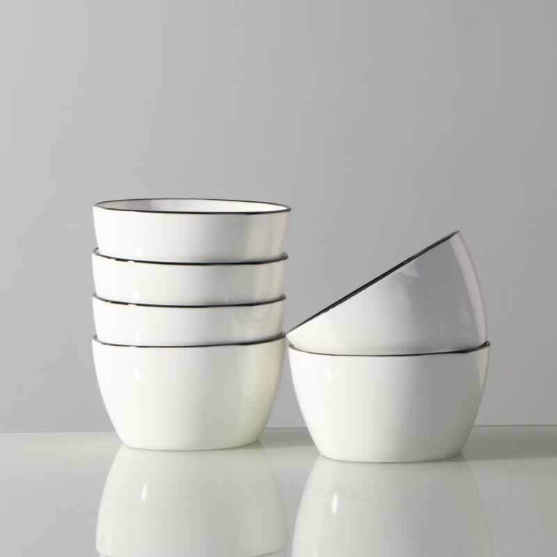 Jingdezhen Underglaze Ceramic 4.5-inch Square Rice Bowls (Set of 6)