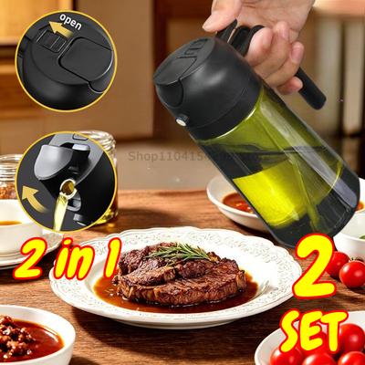 2-in-1 Oil Sprayer Dispenser Olive Oil Dispenser Oil Spray Bottle Plastic Spray Bottle for Cooking Air Fryer BBQ Baking Salad