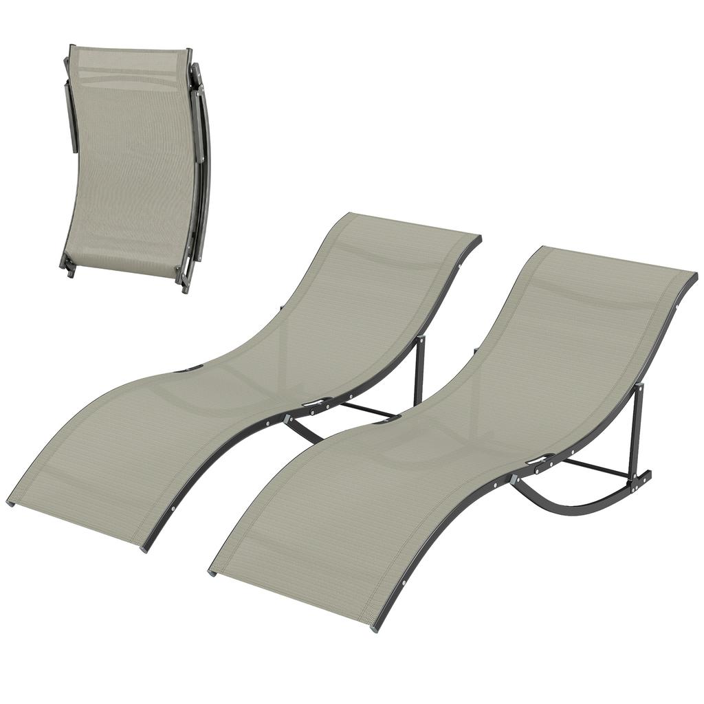 Set of 2 Folding Garden Loungers. Aluminum and Textilene Sun Lounger. 61x165x63cm
