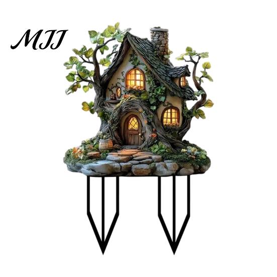 Decorative Plant Inserts Fairy Garden Stake, 2D Acrylic Cute Animal Yard Art Backyard Landscaping Supplies Tale Cottage Ornament for Patio Flower Bed