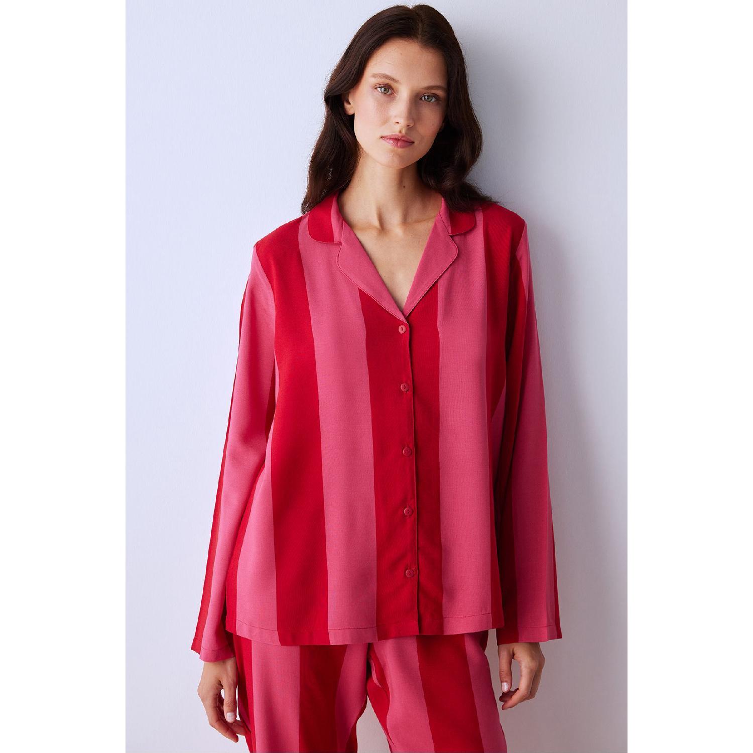 

Пижамный комплект For You, полосатая красная рубашка на пуговицах и брюки L