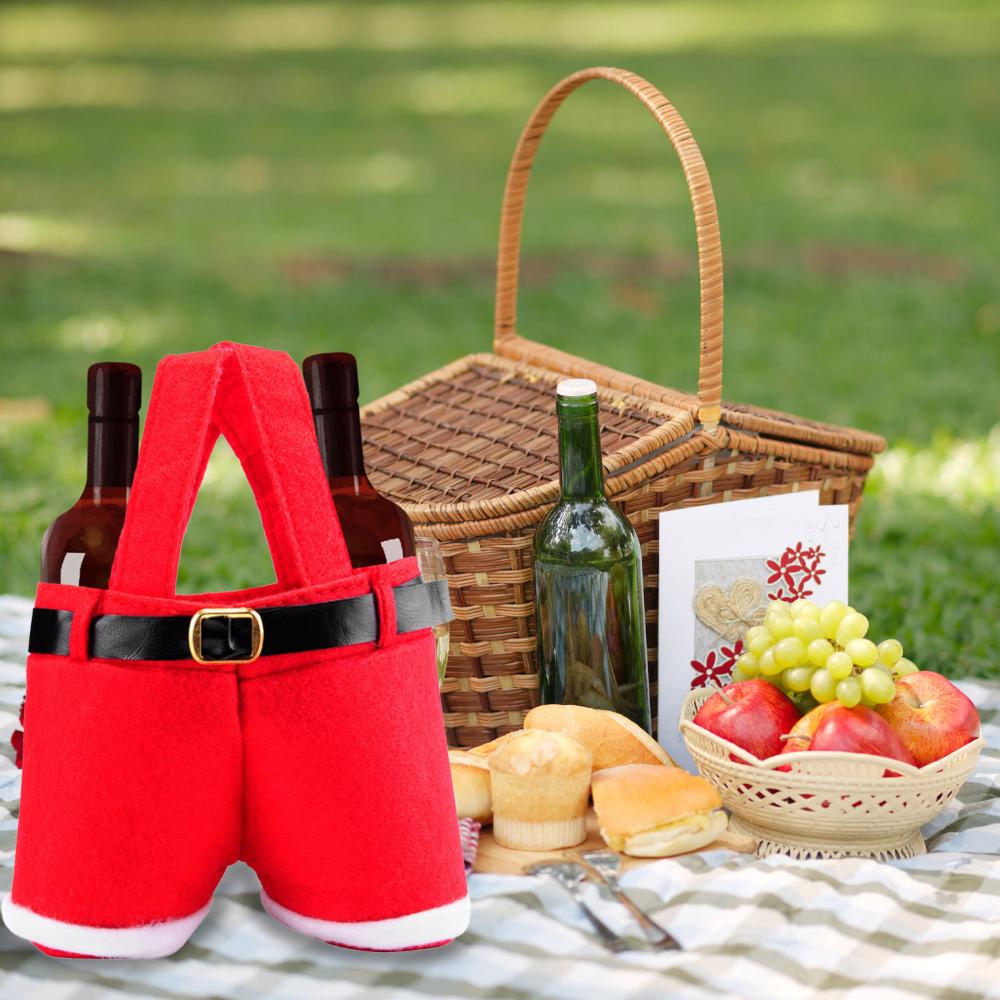 Festive Santa Claus Suspender Pants Gift Bag Wine Holder Pouch Christmas Candy Xmas Party Present Bag