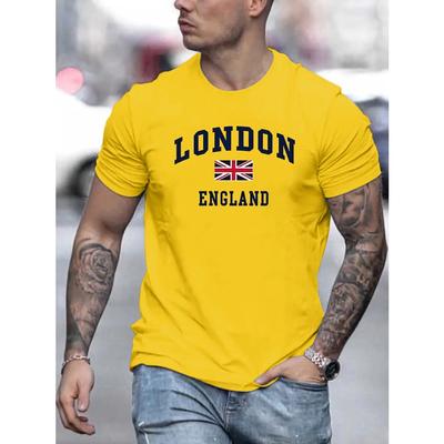 Camiseta de Verano para Hombre 100% Algodón Puro Casual Holgada Talla Grande Estampado Patrón Londres Inglaterra Cuello Redondo Manga Corta Top