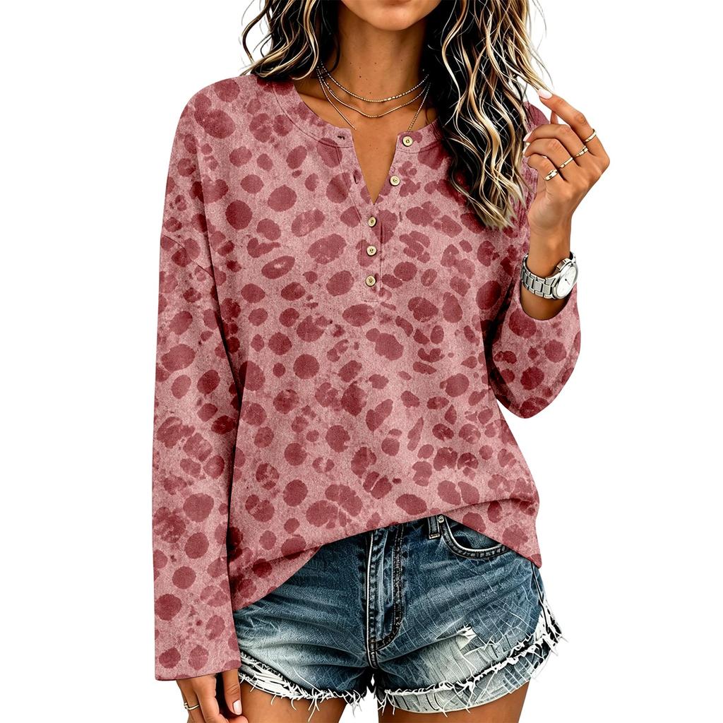 Women's Casual Knit Leopard Print Long Sleeve T-Shirt