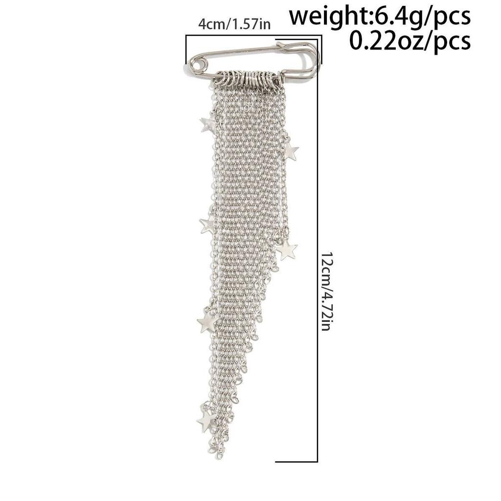 Salircon New Irregular Star Tassel Metal Chain Pendant Tassel Brooch Women Charm Suit Shortened Pins Daily Wear Accessories Gift