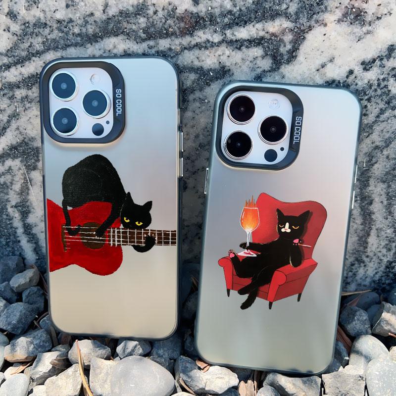 Dark Funny Cartoon Cat Have Fun Phone Case For iPhone 14 13 Pro Max 13 Mini 16 12 11 15 Pro Max 14 15 Plus Animal Laser Cover