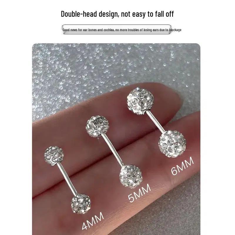 Copper Zircon Stud Earrings for Women – Suitable for Earlobe and Cartilage Piercing, High-End Niche Design, Diamond Accents