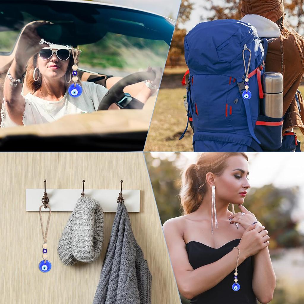 Evil Eye Car Hanging Ornament, Classic Blue Evil Eye Beaded Charms Rear View Mirror Pendent Decor Car Accessories for Window Door Wall