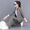 High Quality Cotton Women's Spring Autumn Fashion Stand Collar Open Front Slimming Two Piece Sports Pants Suit