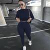 VEZFAA Women's Fashion Casual Spring Autumn Solid Color Print Long Sleeve O-Neck Trousers Pants Suits