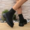 2024 Knitted Chunky Platform Ankle Boots Women Comfort Round Toe Thick Sole Sock Shoes Woman Slip On Stretchy Short Boots Female