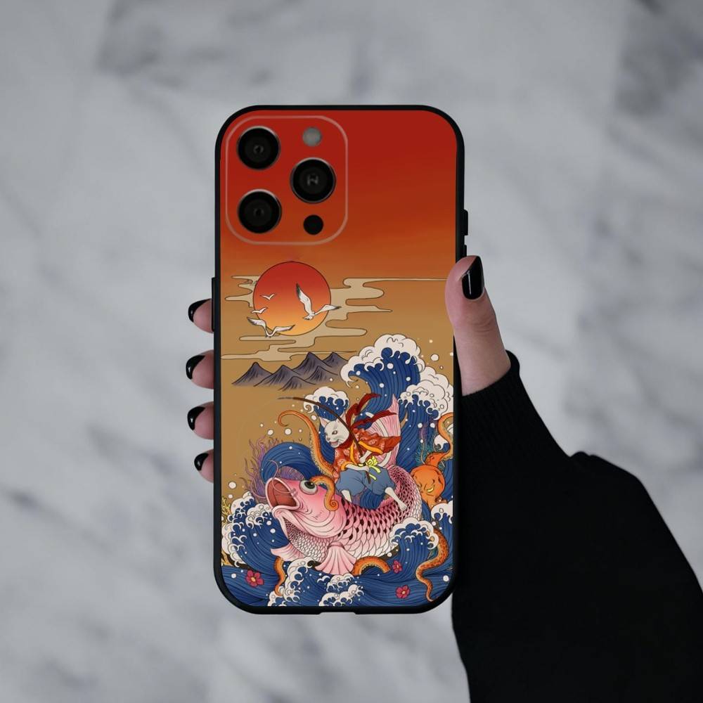 J-Japan Ukiyo-e S-Samurai Sea Phone Case For iPhone 17pro, 16,15,14,13,12,11 X XR Plus,Others Soft Black Cover
