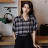 Short Sleeved Checkered Shirts for Women Summer Retro Versatile New Tops Loose Single Breasted Lapel Female's Blouses