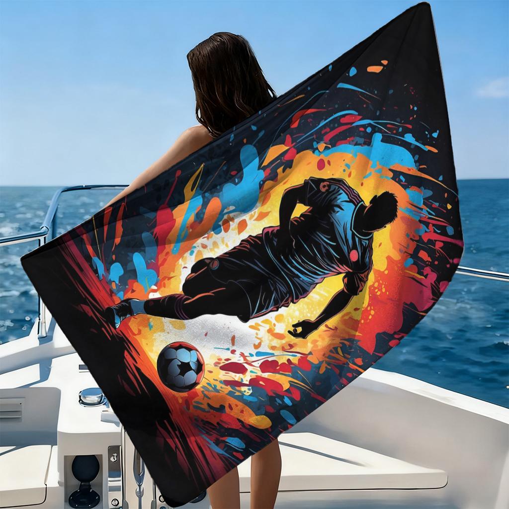 1pc Football Theme Beach Towel Classic Shooting Posture Super Absorbent Suitable for Beach Vacation Pool Summer Gift for Friends