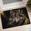 Luxury Wolf Head Rug Suitable for Entrance, Modern Black & Golden with Anti-Slip Backing, Machine Washable Soft Flannel Suitable for Bedroom, Living R