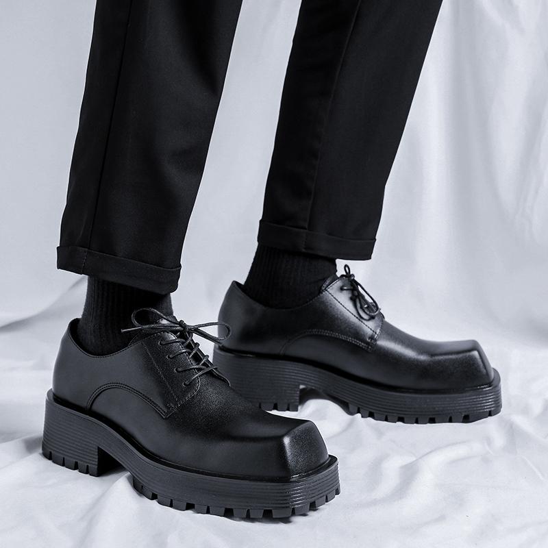 Square top thick soled men's leather shoes Fashion designer style Youth Outdoor Trendy Party Handsome adult shoes Plus Size -46