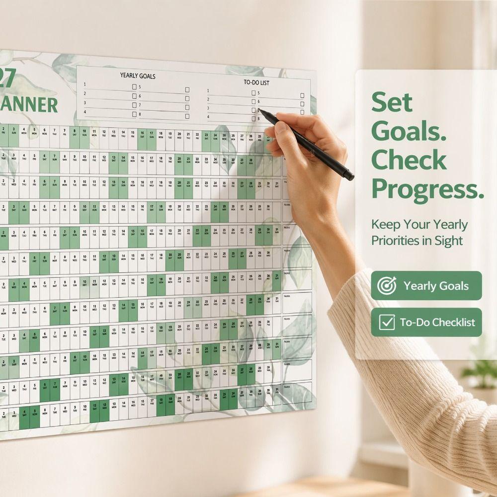 Layout Multicolore Planner Annuale 2027 Calendario Cartaceo Foglio Pianificatore Pianificazione Ufficio Domestico