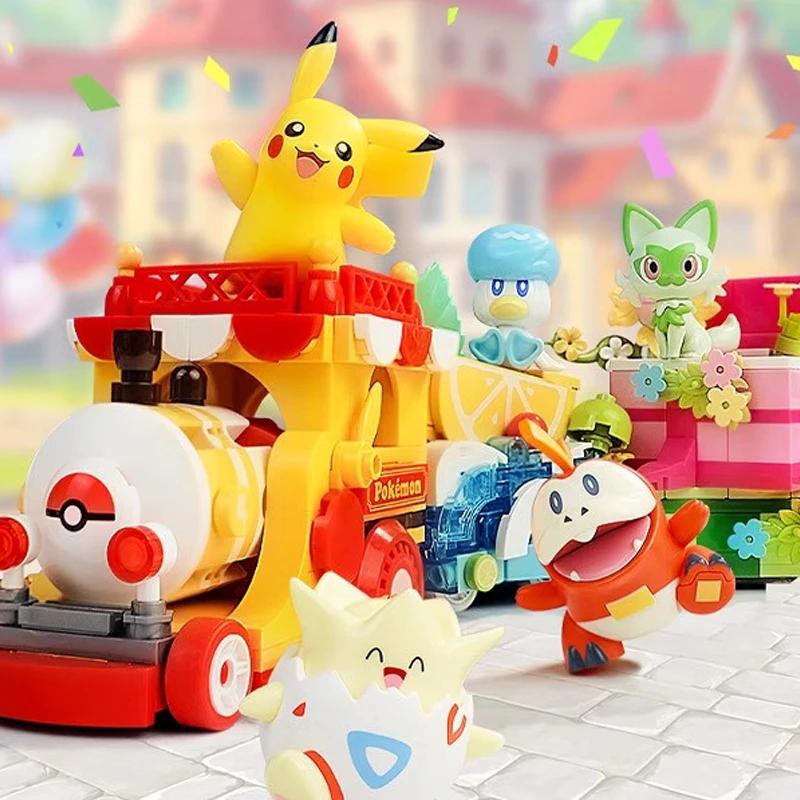Pokemon Building Blocks Party Parade Pikachu Sprigatito Fuecoco Quaxly Train Patchwork Mini Brick Toys Models Ornaments Gifts