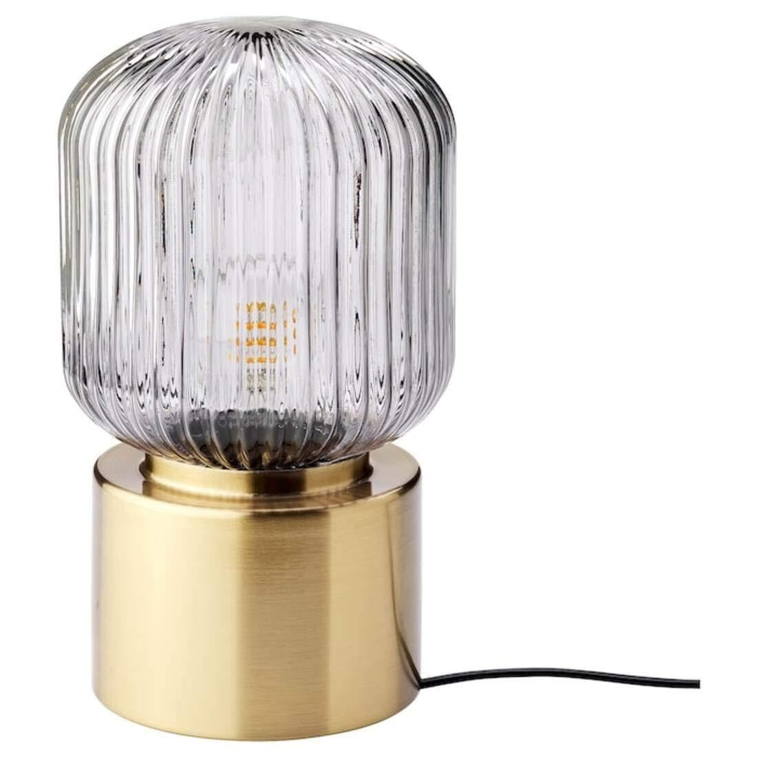 

IKEA SOLKLINT: 28 cm brass table lamp with gray clear glass (504.642.81)