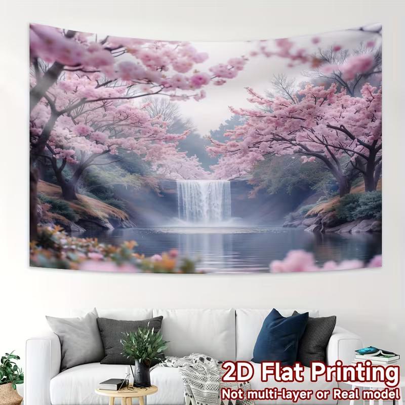 

2D Sakura Waterfall Backdrop Cherry Blossom Lake Background 47.2x31.5inch/120*80cm