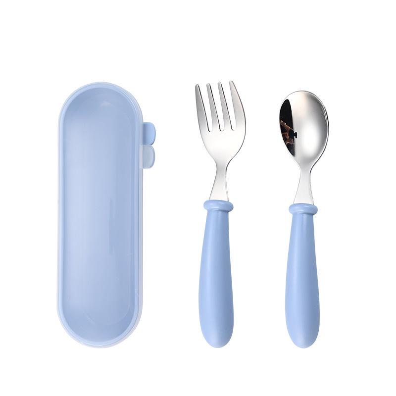 Child's Portable Cutlery Set with Cartoon Handle - Stainless Steel Fork and Spoon Gift Box for Kindergarten Feeding