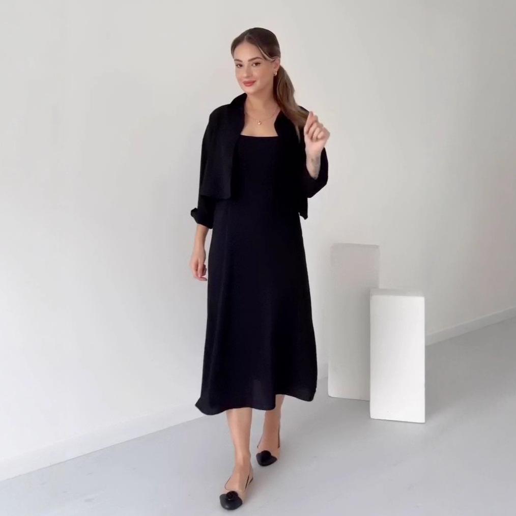 2025 cross-border European and American autumn new temperament suspender waist fairy short cardigan jacket long skirt women s clothing XS