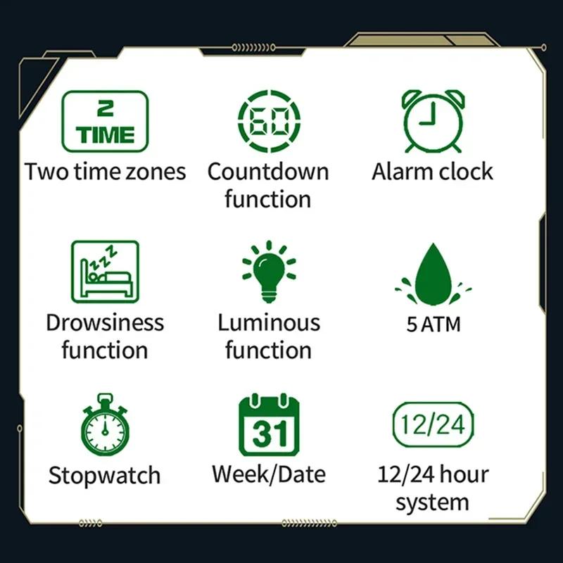 Military Sport Man Watch Silicone Strap LED Digital Display Multifunction Alarm Clock Countdown Waterproof Wristwatch