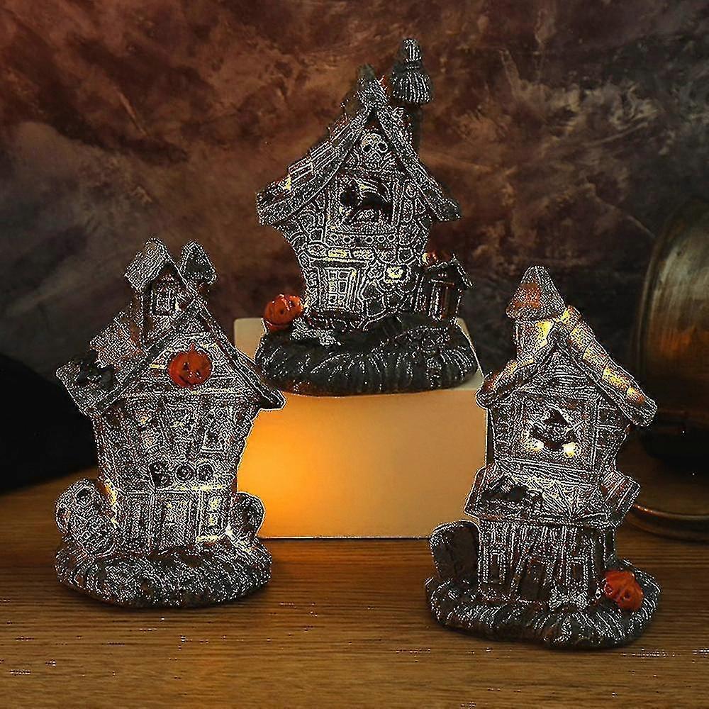 Glowing Halloween Skull Haunted House Decor, Horror Ghostly Light Pumpkin Haunted House Small House