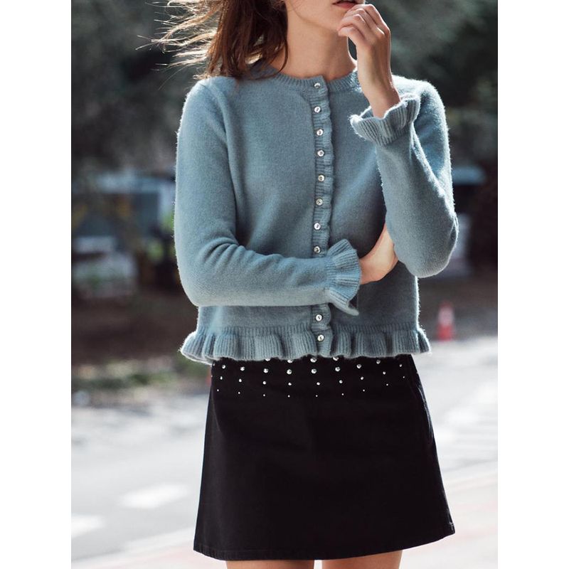 Za2025 Spring New Women's Clothing Single-Breasted Laminated Decoration Long Sleeves Crew Neck Casual Knitting Outwear 2756114