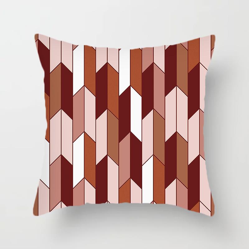 Nordic Pink Geometric Cushion Cover Home Decor Sofa Pillowcase Floral Print Soft Peach Skin Pillowcase