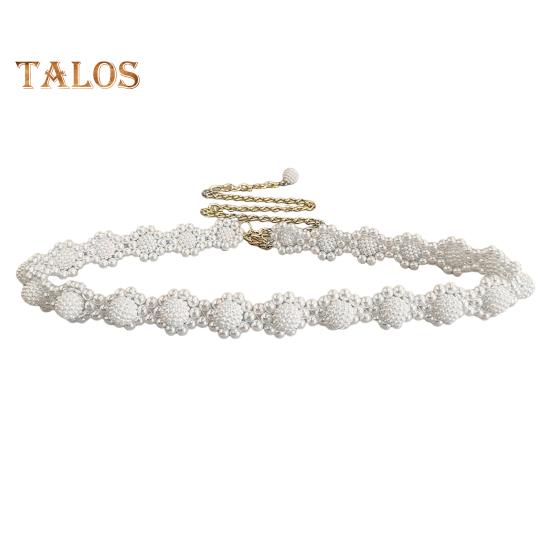 

Женская поясная цепочка с цветком и жемчугом, регулируемая длина, элегантный многослойный ремень для платья, аксессуар для женщин A