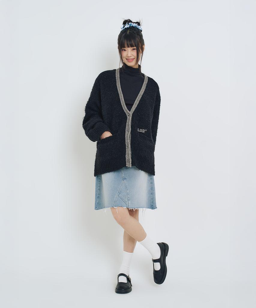 LMR Contrast Point Boucle Cardigan Black