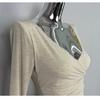 Korean Dongdaemun Style Sexy V-neck Long Sleeve Pleated Waist-cinching Slimming T-shirt for Women