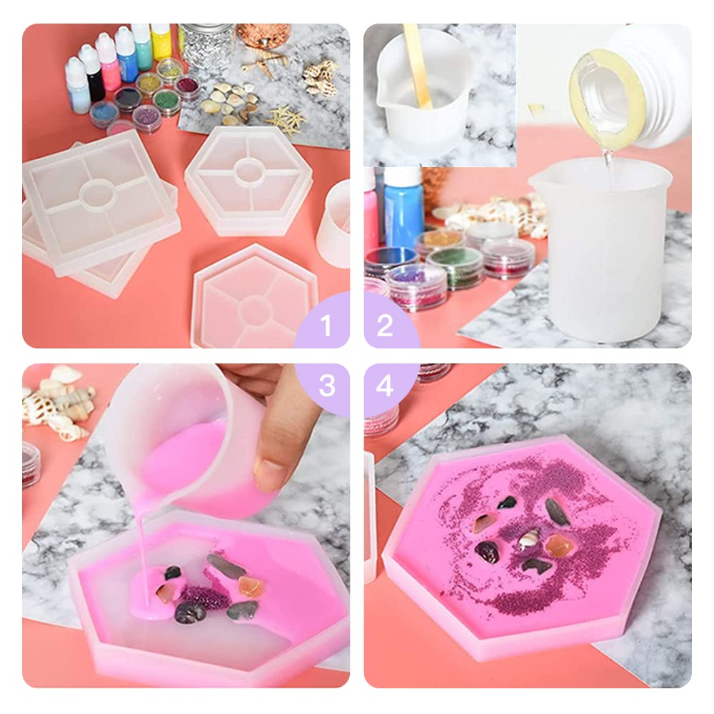Samcos 3-Piece Coaster Silicone Mold, Round, Hexagon, and Square, for Epoxy Resin, UV Resin, Clay, and Soft Molds, DIY Crafts, Plates, and Dishes,