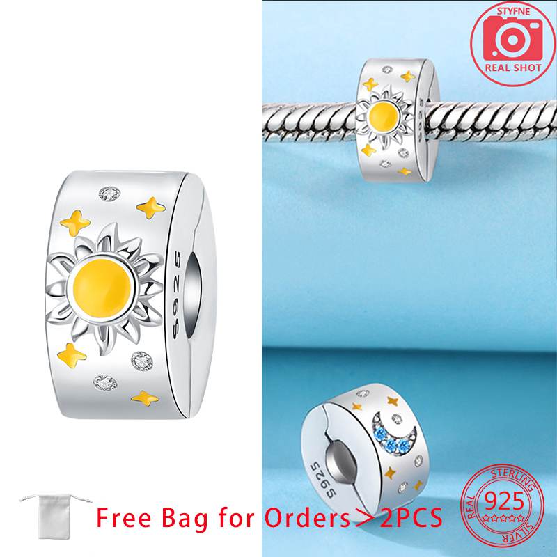 Clip Spacer Charm For Bracelet Clip Lock Stopper Bead Copper Spacer European Openable Sun Moon Star Beads Gift