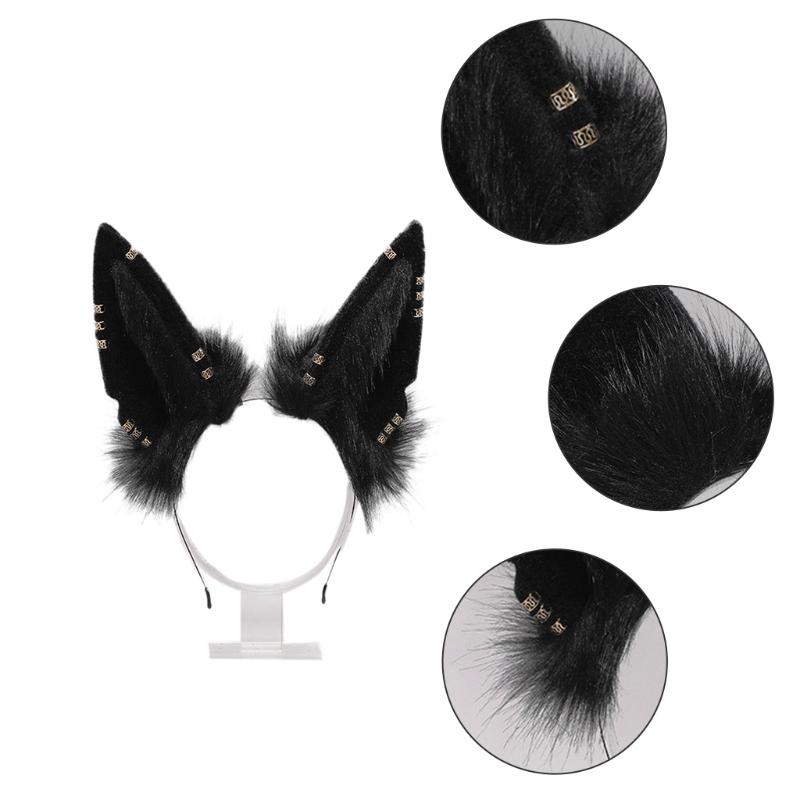 Lolita Plush Hair Hoop Wolf Ears Headwear with Metal Ring Furry Headband Cute Anime Fancy Dress Cosplay Accessories