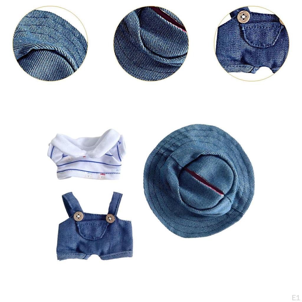 3 Pack Doll Clothing with Suspender Pants, T-Shirt, And Hat for 15-17cm Dolls