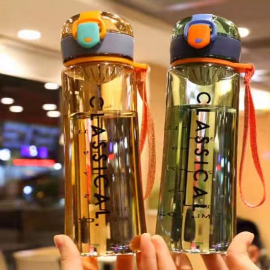 400ml/ 500ml Water Bottle Food Grade Large Capacity Bounce Cover Leak-proof PC Summer Simple Tea Leak Bottle Daily Use