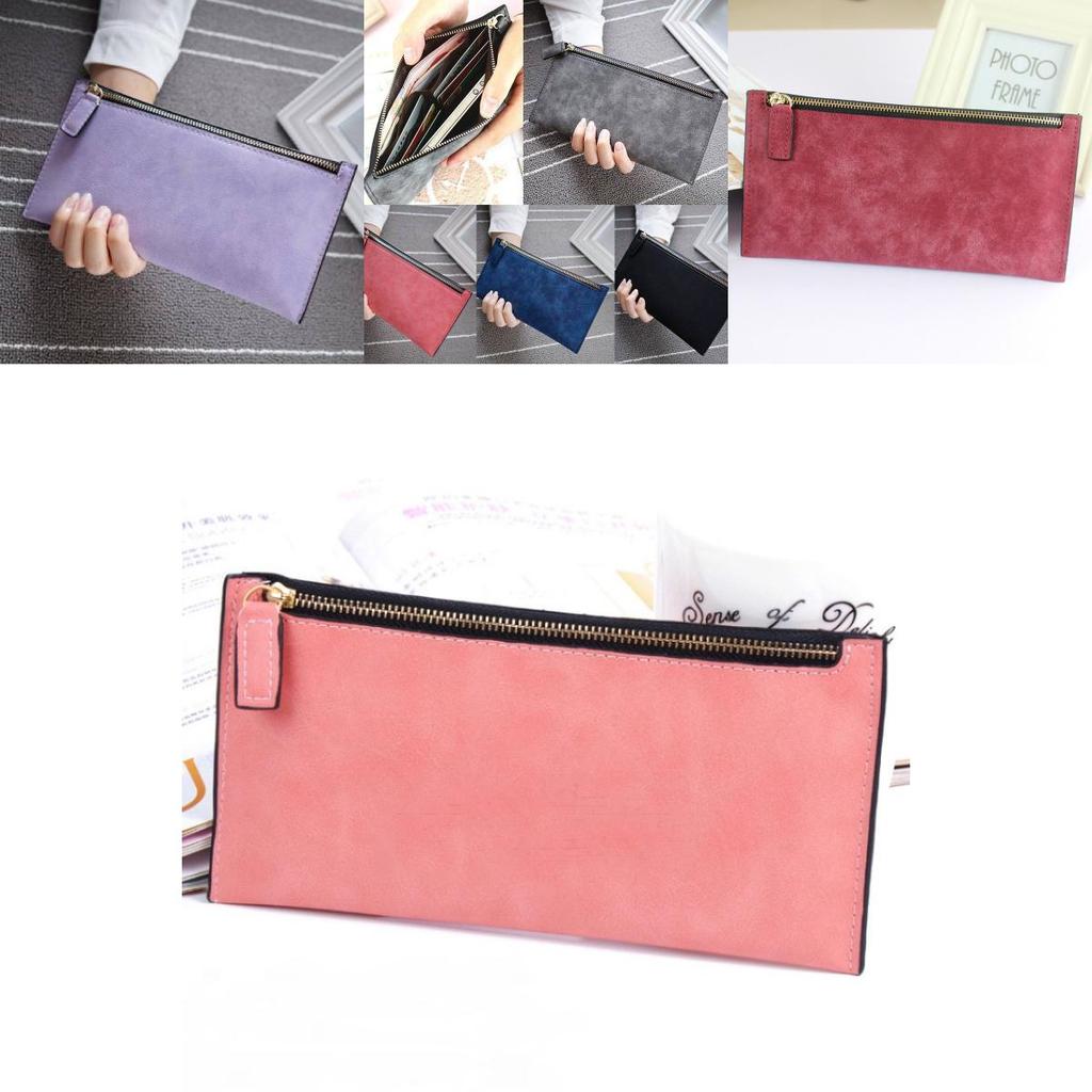 New Fashionable European American Simple Matte Long Wallet Women Thin Zip Wallet Student Clutch Card Holder