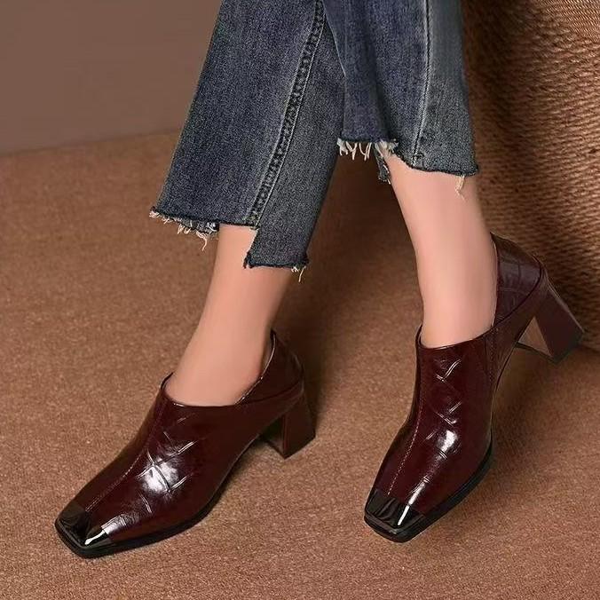 

Новые весенне-осенние темпераментные женские туфли квадратный носок толстый каблук высокие каблуки мягкая кожа универсальные с глубоким вырезом туфли-лодочки кожаные туфли 35 коричневый