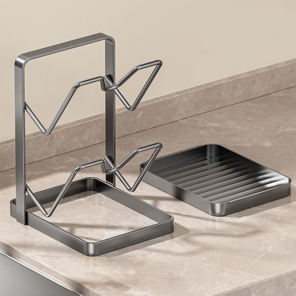 Multifunctional Kitchen Pot Lid Storage Rack While Cooking Utensils Pan Pot Cover Lid Rack Shelf with Drip Tray for Counter