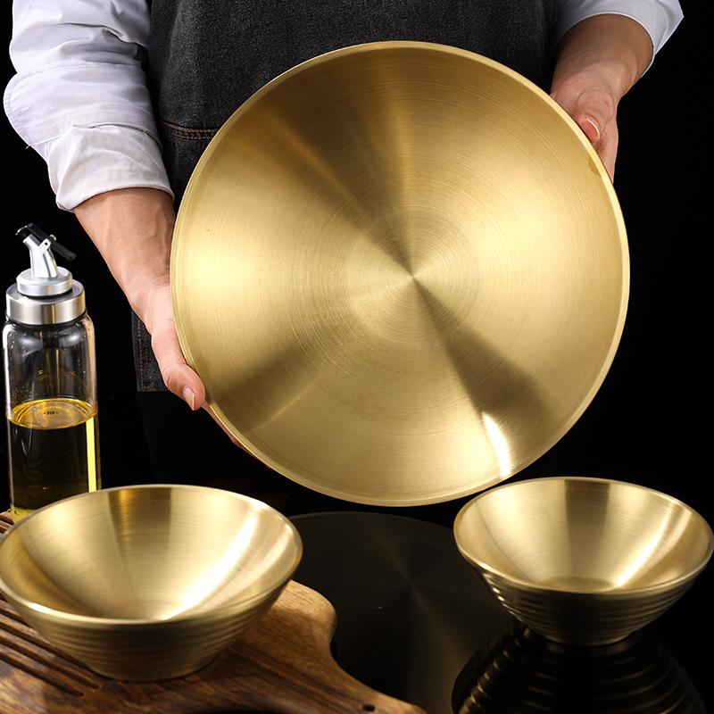 Household Korean Style Metal Salad Fruit Noodle Mixing Bowl 20CM Stainless Steel Gold Large Round Soup Ramen Bowl