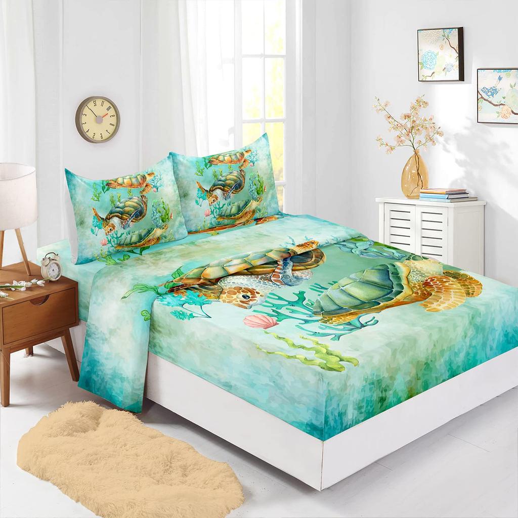 Ocean Beach Turtle Pattern Sheet Four-Piece Bedding Set Bedroom Dormitory Bedding Decoration