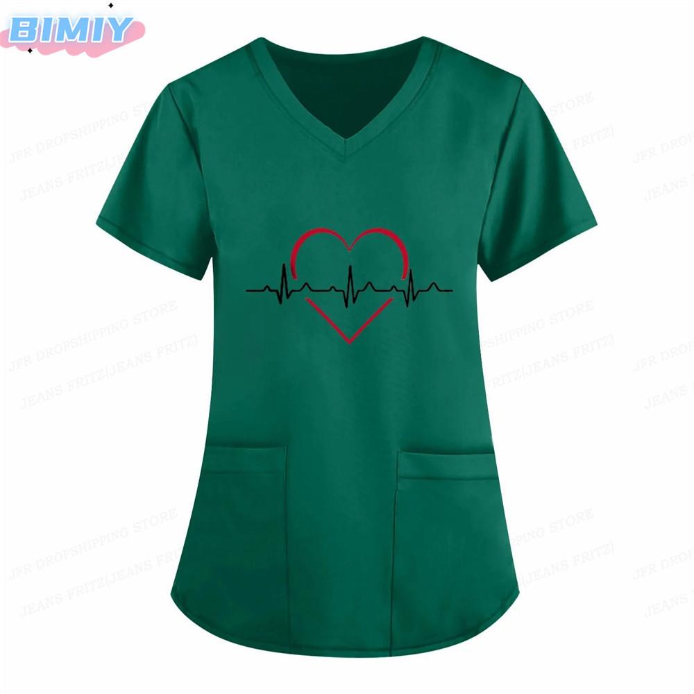 Damen T-Shirt V-Ausschnitt Krankenpflegeuniform Einfarbiges Muster Freizeit T-Shirt