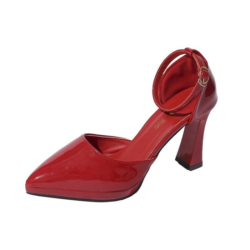 Closed Pointed top Women Elegant Party Sandals 8CM 11CM Fashion Ankle Strap Hollow Model Catwalk Show Shoes Summer High Heels
